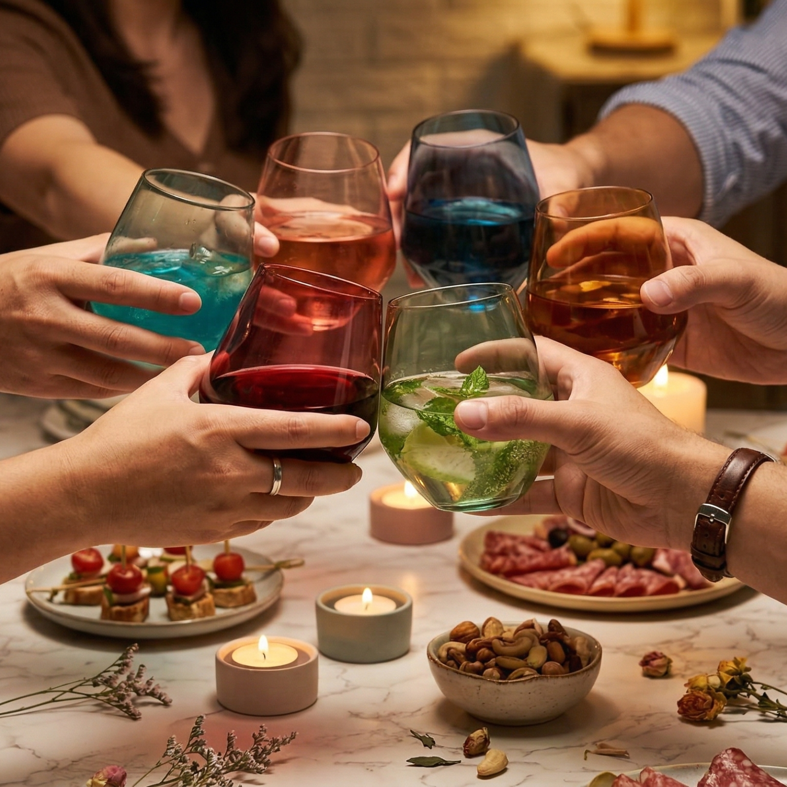 Colored Stemless Crystal Wine Glass Set Of 6 Gift For Her Him Wife Friend Large 16 Oz Glasses Unique