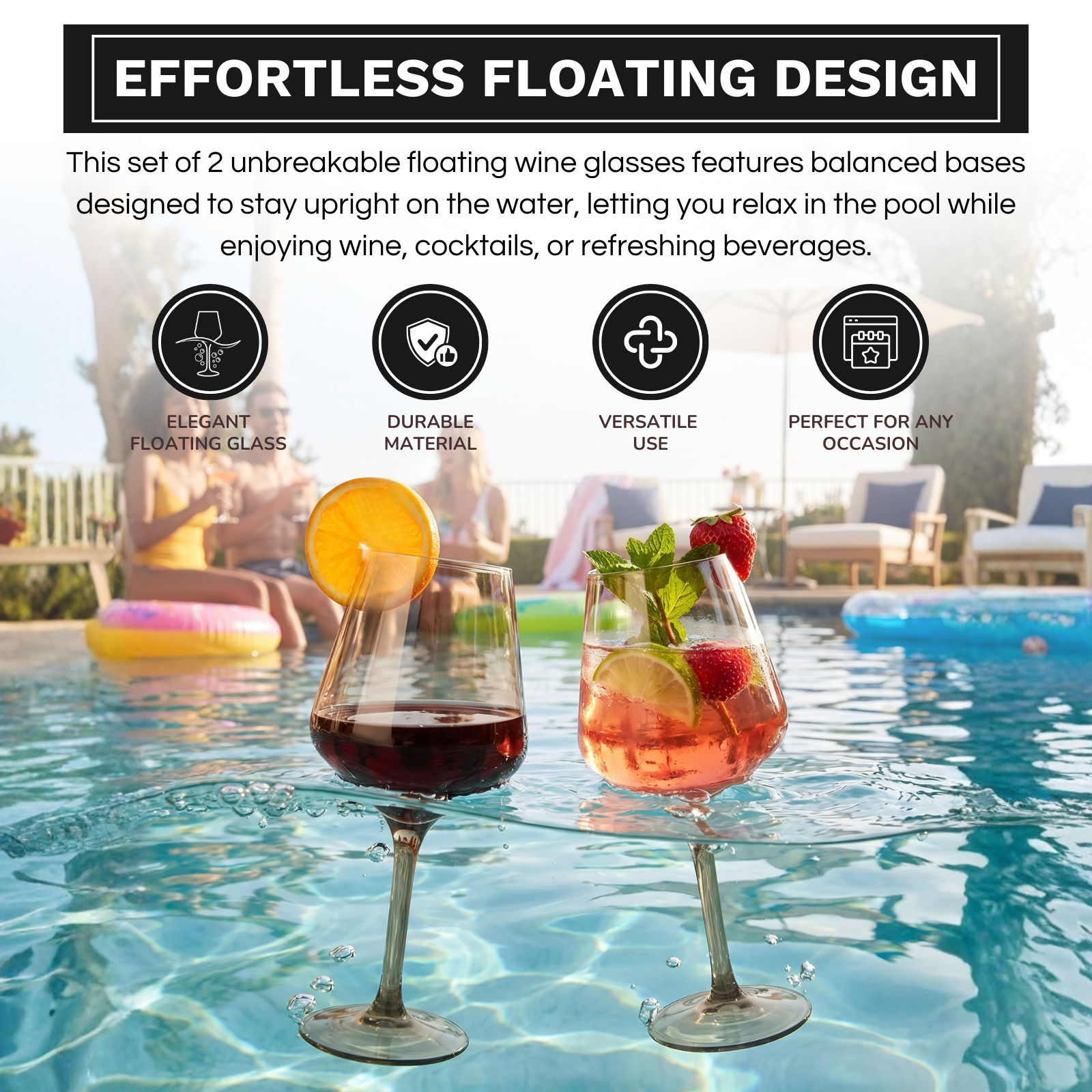 Floating Wine Glasses For Pool Set Of 2 15 Oz Shatterproof Poolside Wine Glasses Tritan Plastic Reus