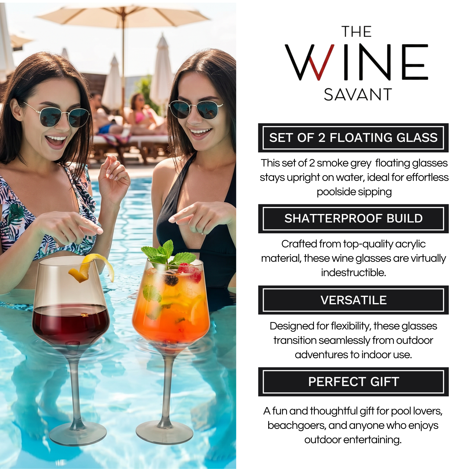 Floating Wine Glasses For Pool Set Of 2 15 Oz Shatterproof Poolside Wine Glasses Tritan Plastic Reus