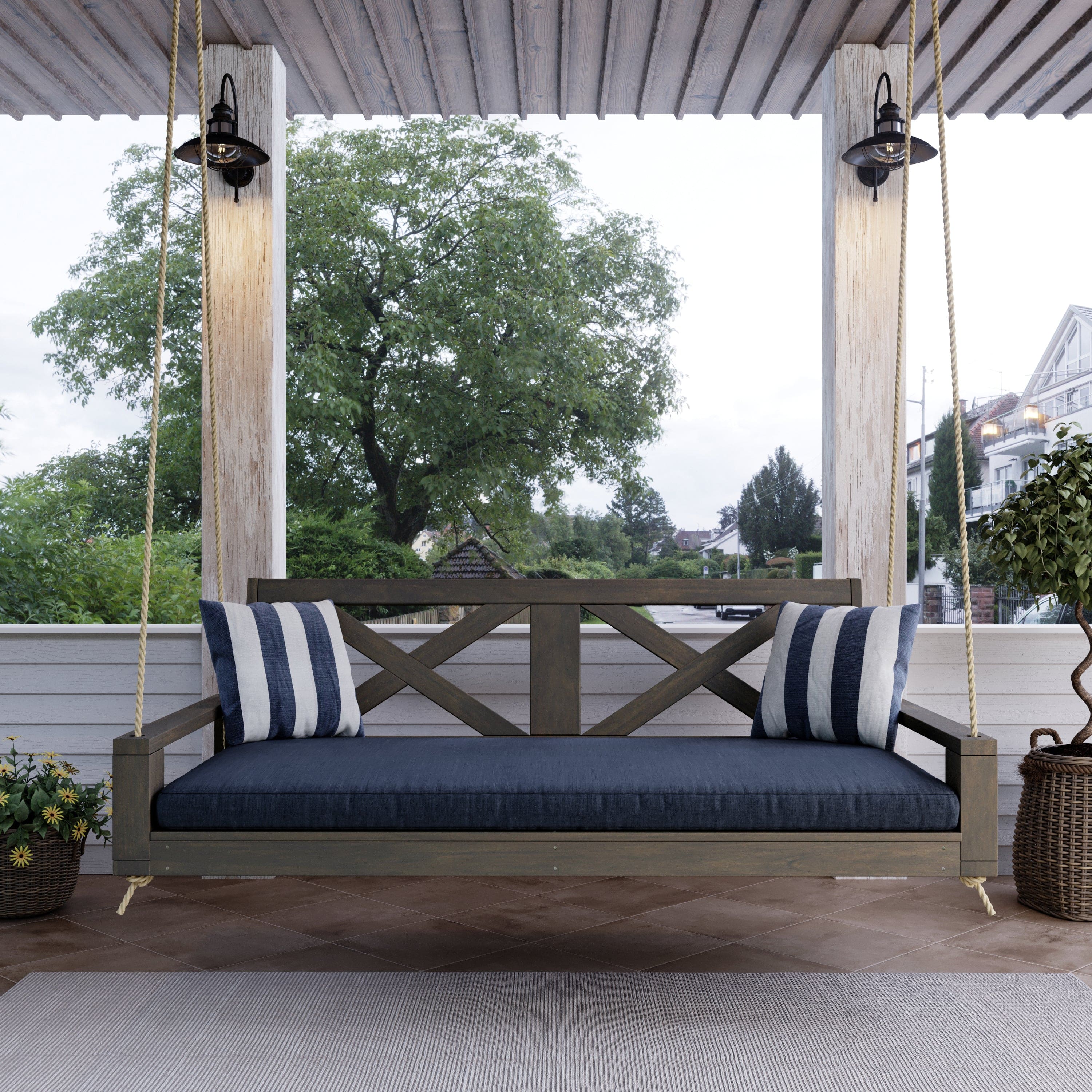 Amish Casual Malvern Porch Swing Bed, 4 Ft Dark Walnut with Clearcoat
