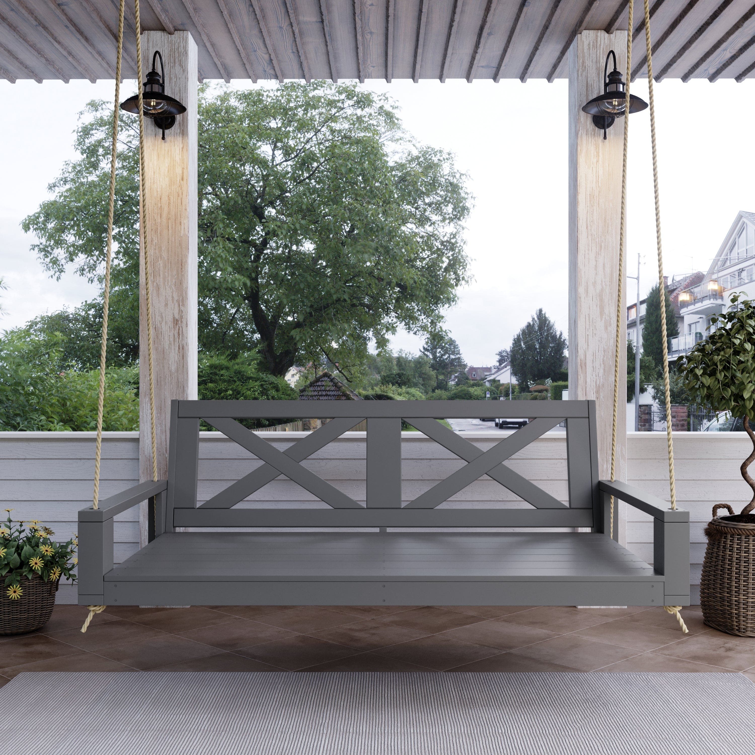 Amish Casual Malvern Porch Swing Bed, 5 Ft Grey