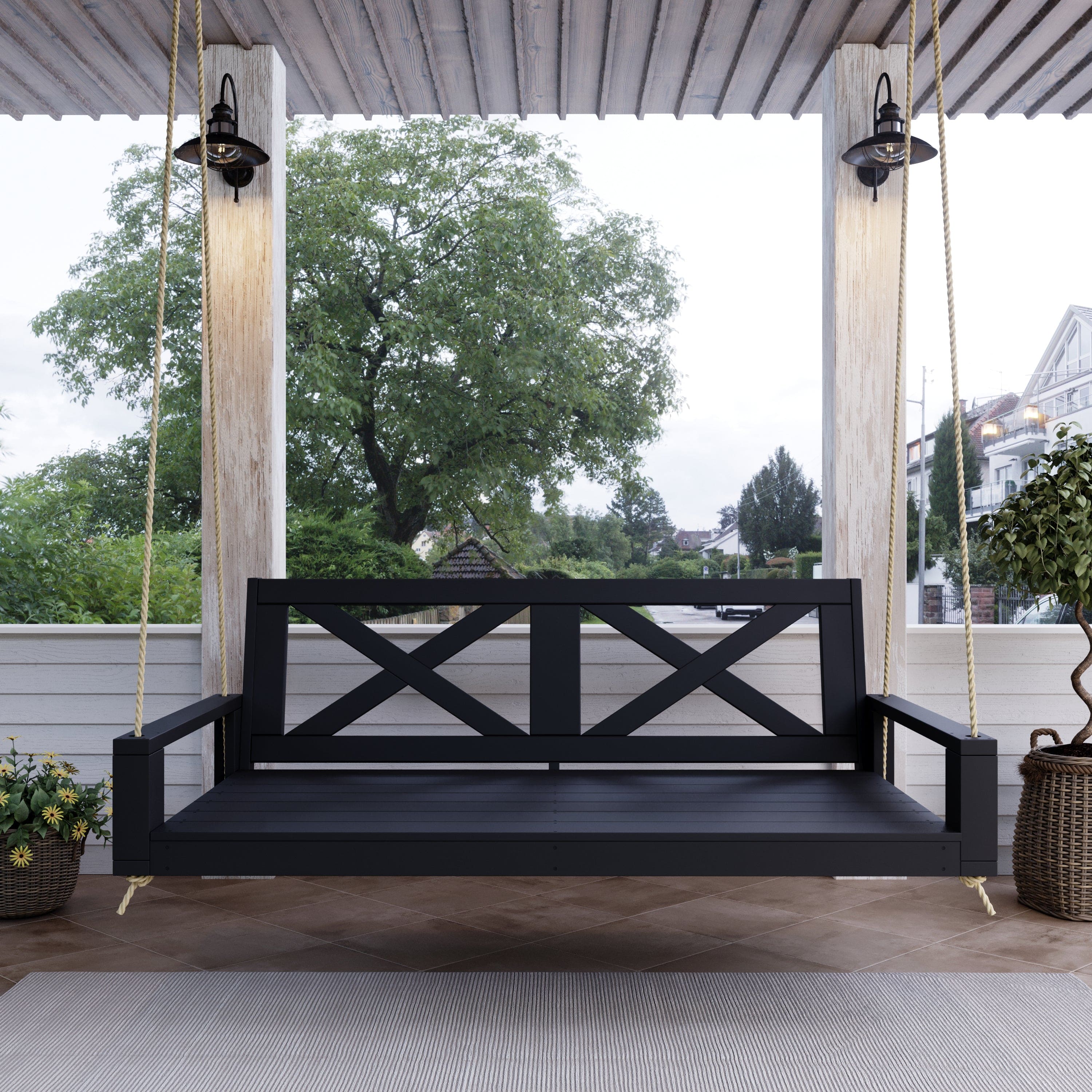 Amish Casual Malvern Porch Swing Bed, Twin Black