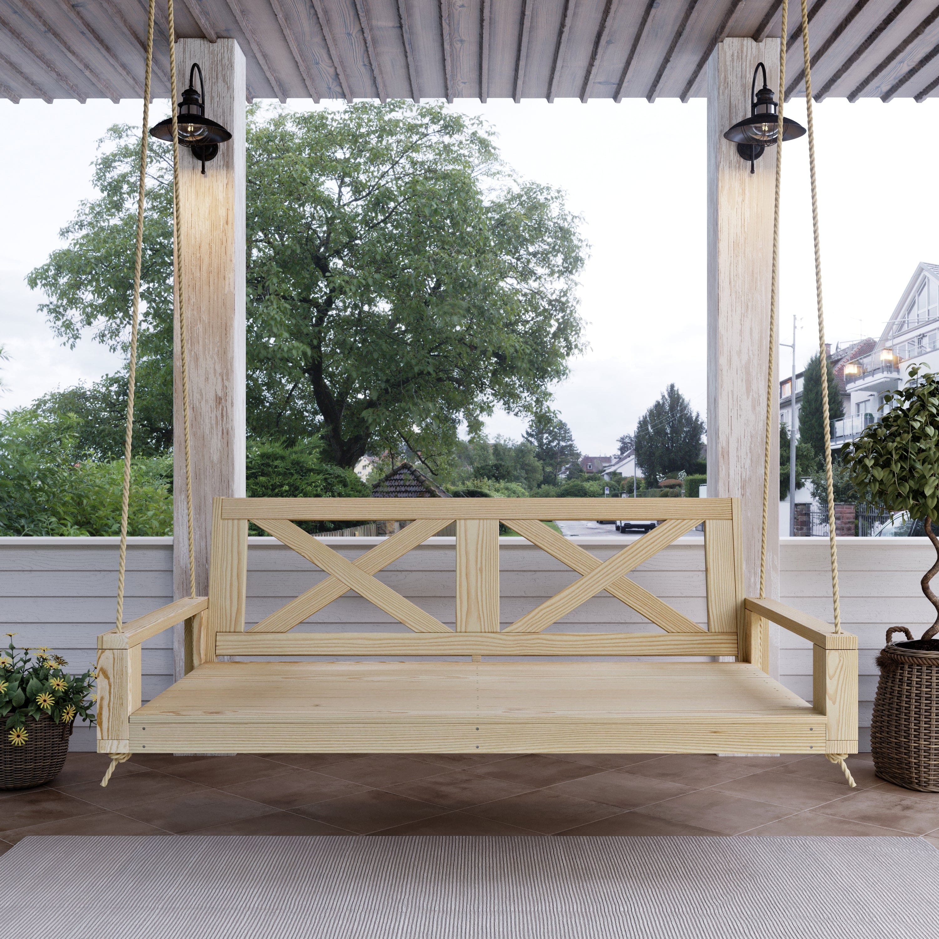 Amish Casual Malvern Porch Swing Bed, 4 Ft Unfinished with Clearcoat