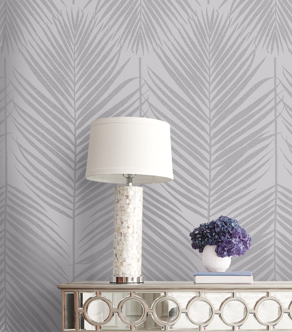Persei Palm Glass Beaded Botanical Unpasted Wallpaper