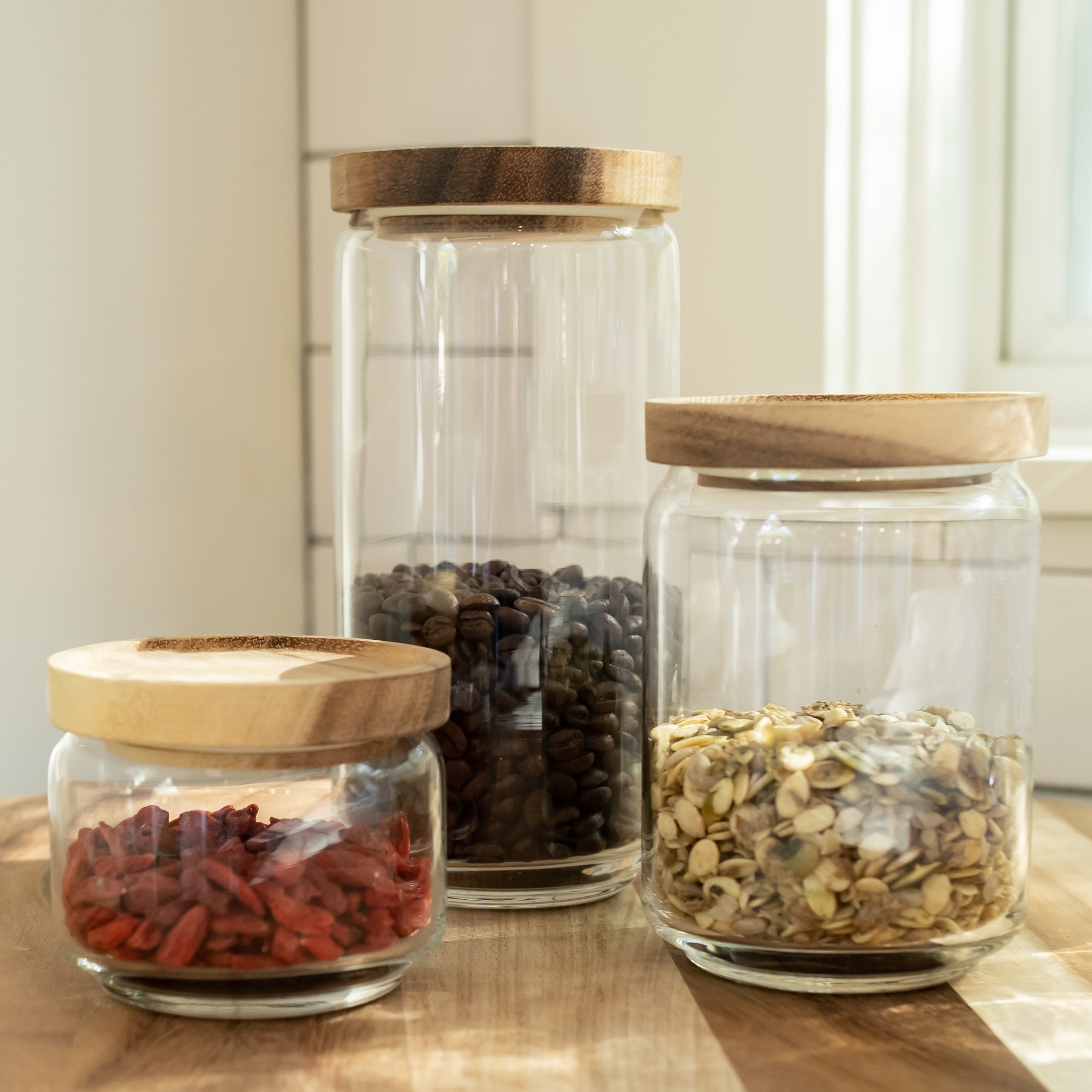 Glass Container with Acacia Lid Medium