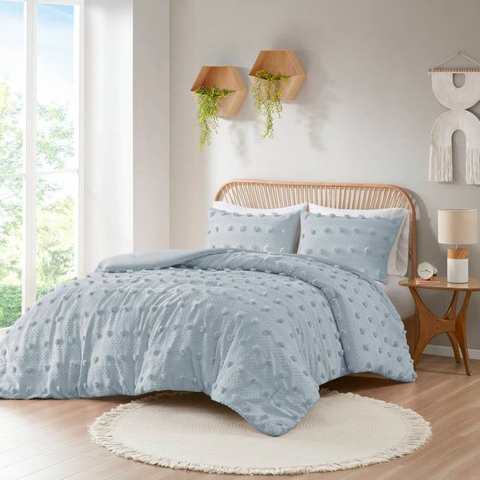 Twin/Twin XL 2-Piece Blue Pompom Microfiber Hypoallergenic Comforter Set