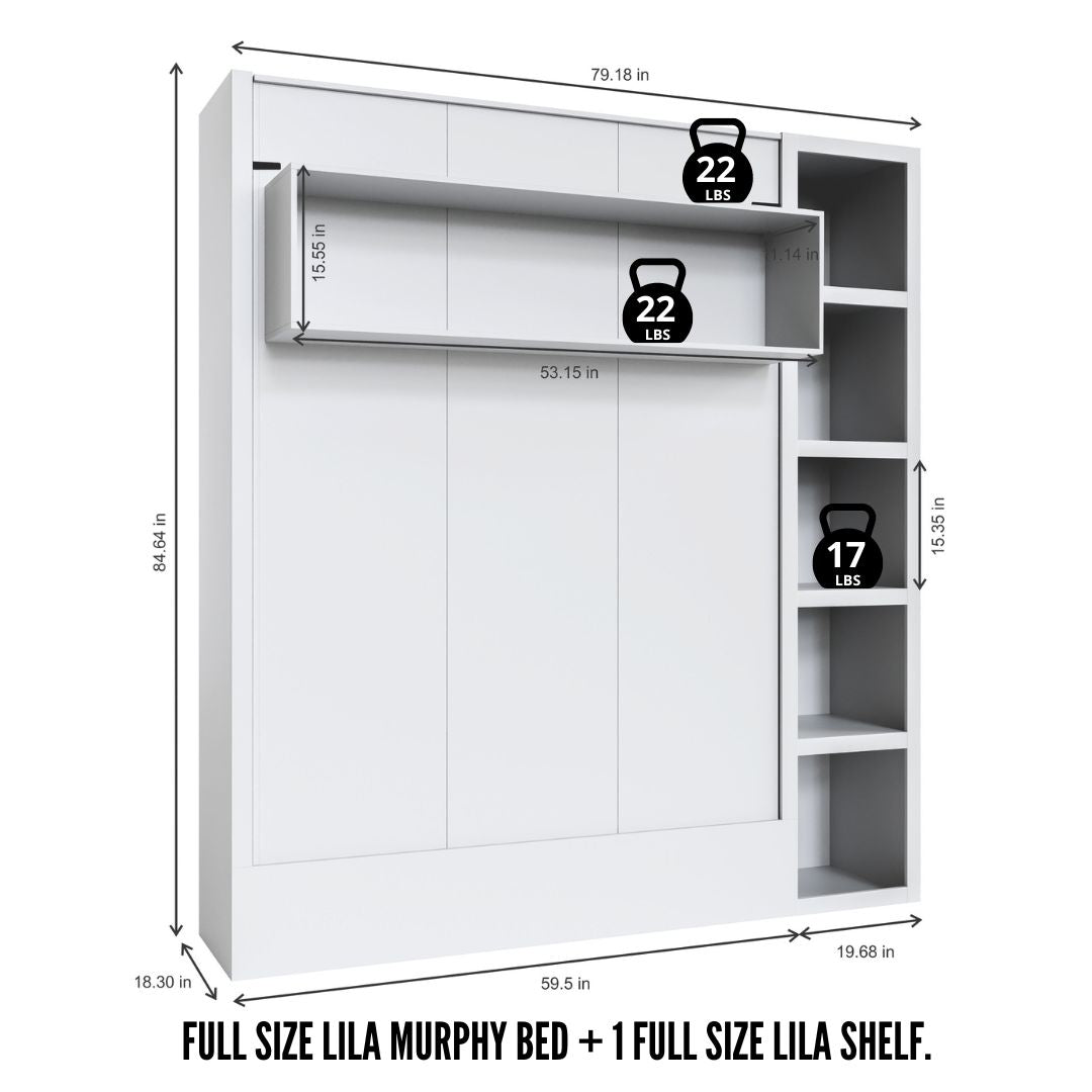Easy-Lift Full Murphy Wall Bed in Dark Grey with Bookshelf