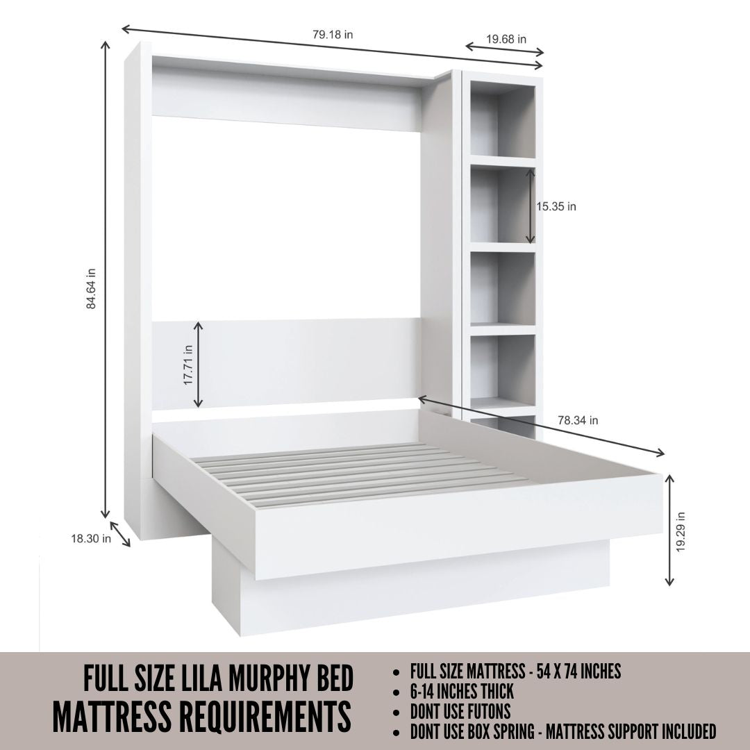 Easy-Lift Full Murphy Wall Bed in Dark Grey with Bookshelf