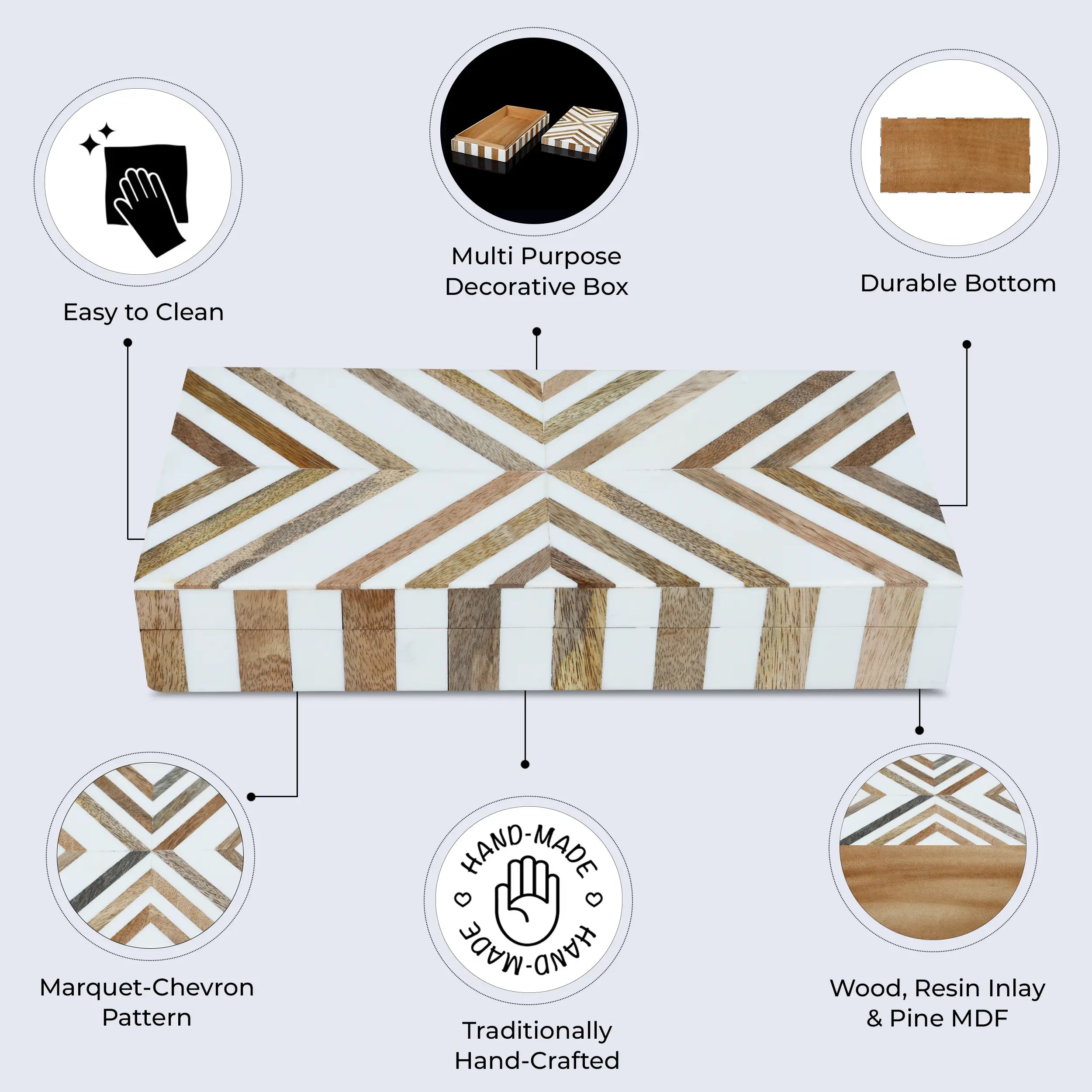 Marquet Chevron Resin & Wood Inlay Storage Box - 8 Sizes