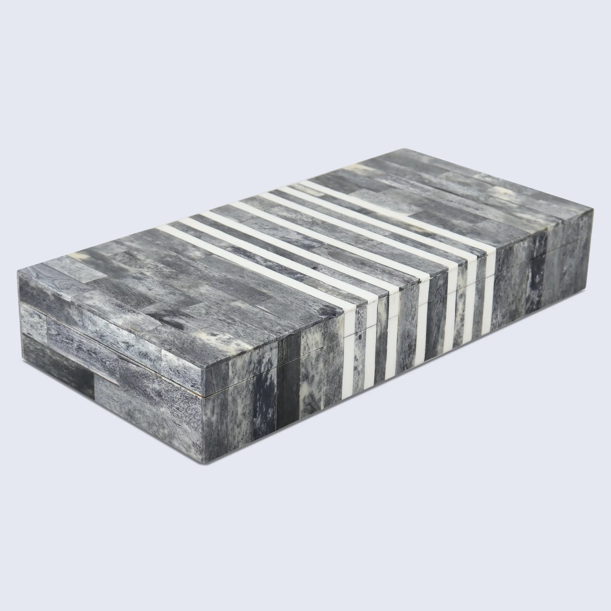 Decorative Storage Box Patisserie Cafe Bone & Resin Inlay, Grey - 7 Sizes