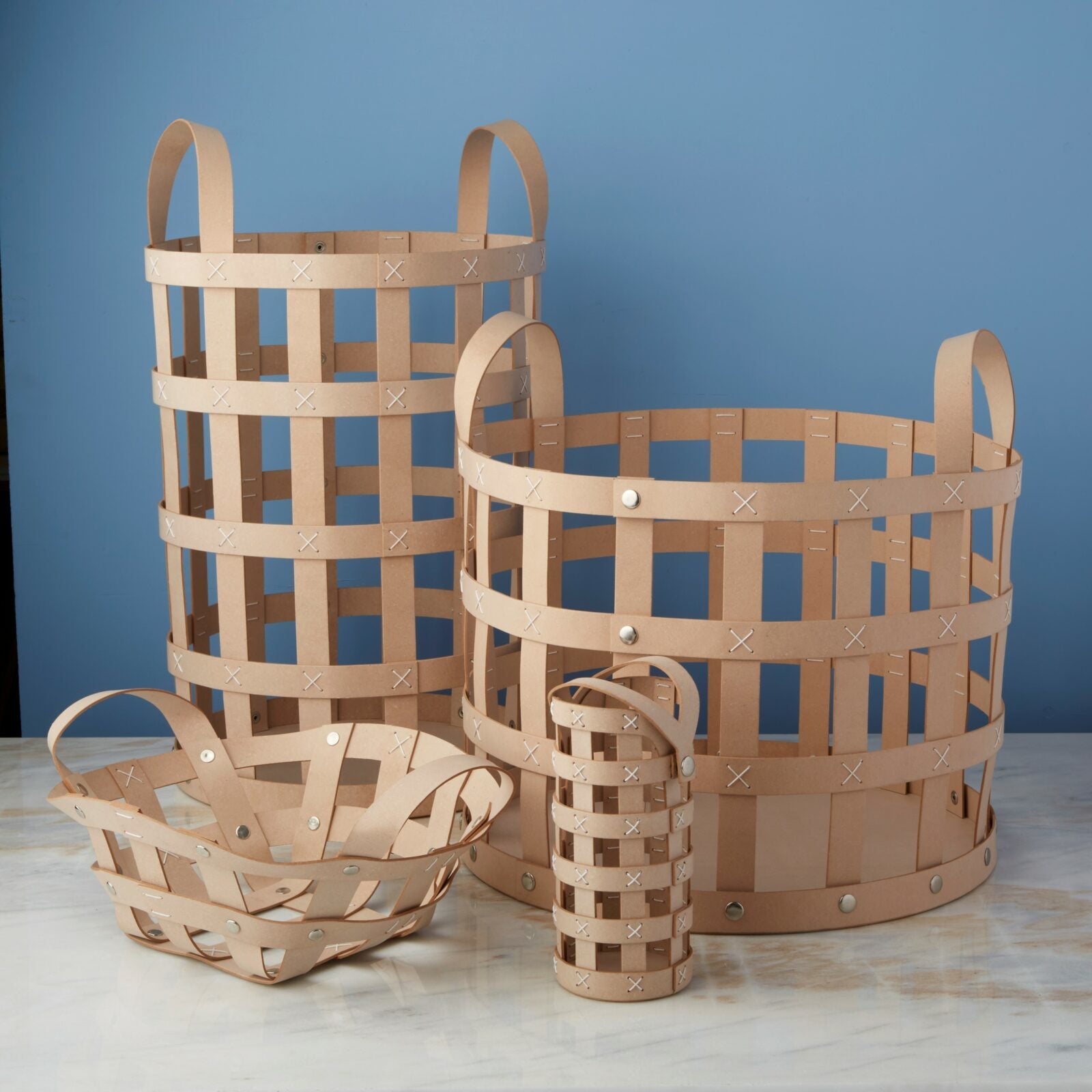 Pali Recycled Leather Tabletop Basket