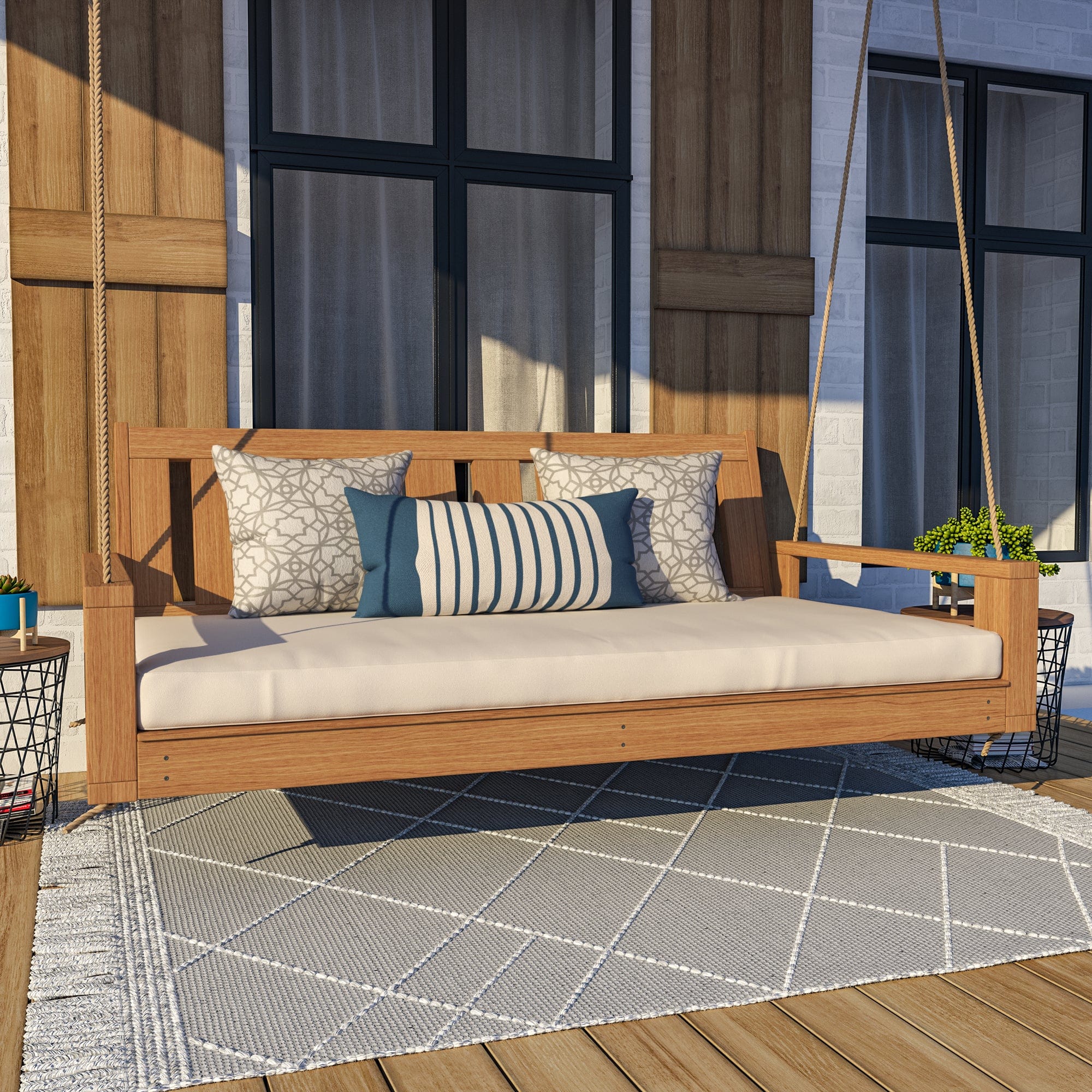 Amish Casual Twin Uptown Porch Swing Bed in Clearcoat Cedar Stain