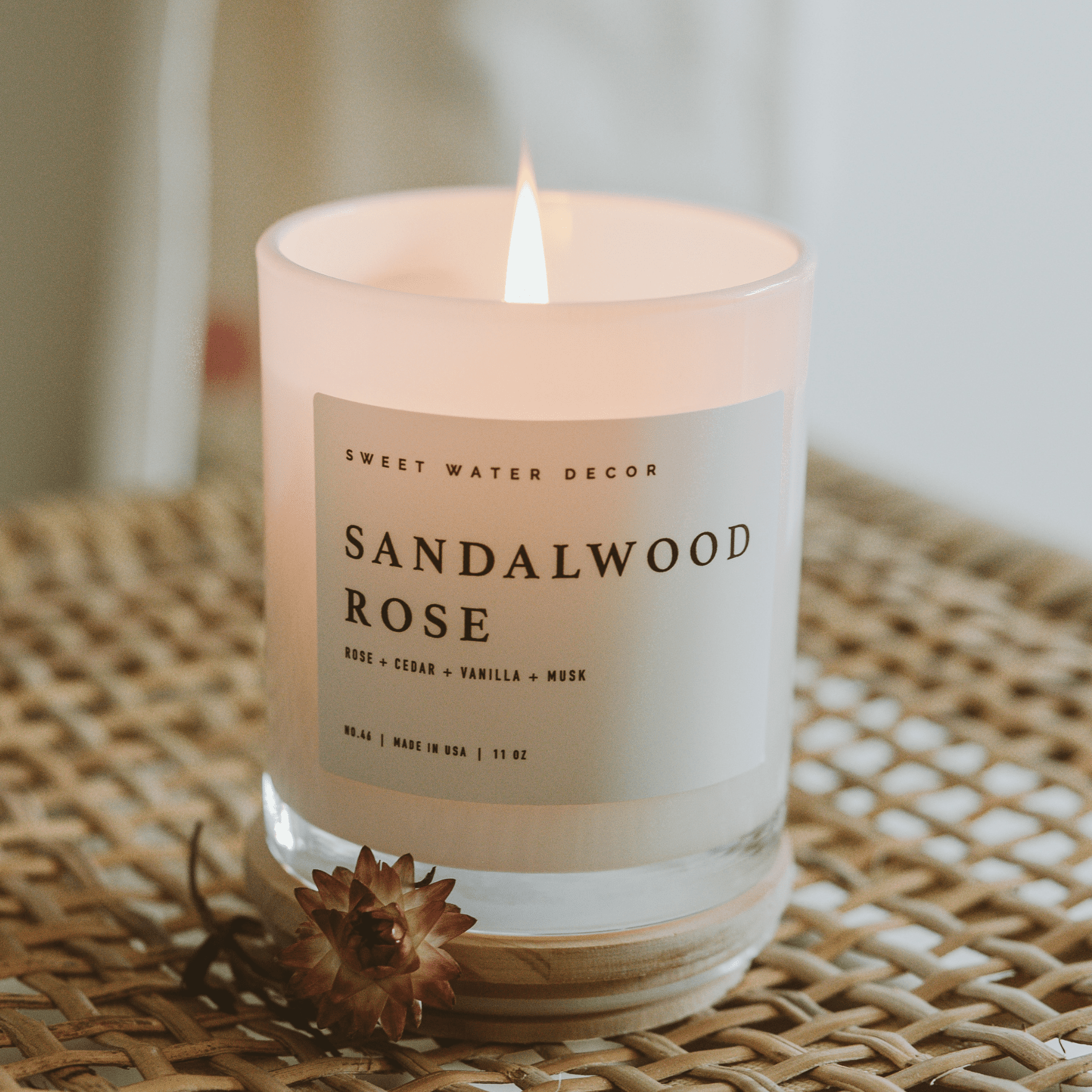 Sandalwood Rose Soy Candle - White Jar - 11 oz