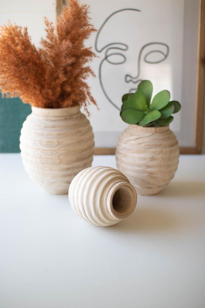 Natural Wooden Gourd Pots - Set of 3