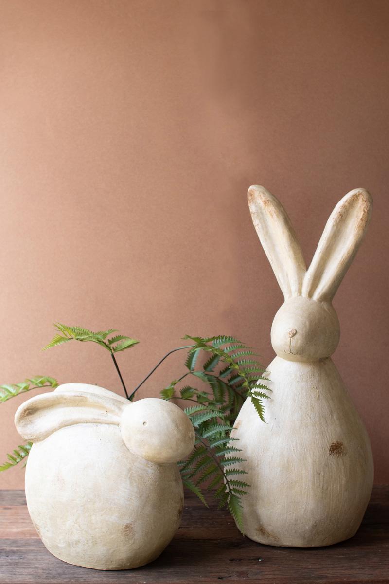 Faux Stone Rabbit Sculptures - Set of 2