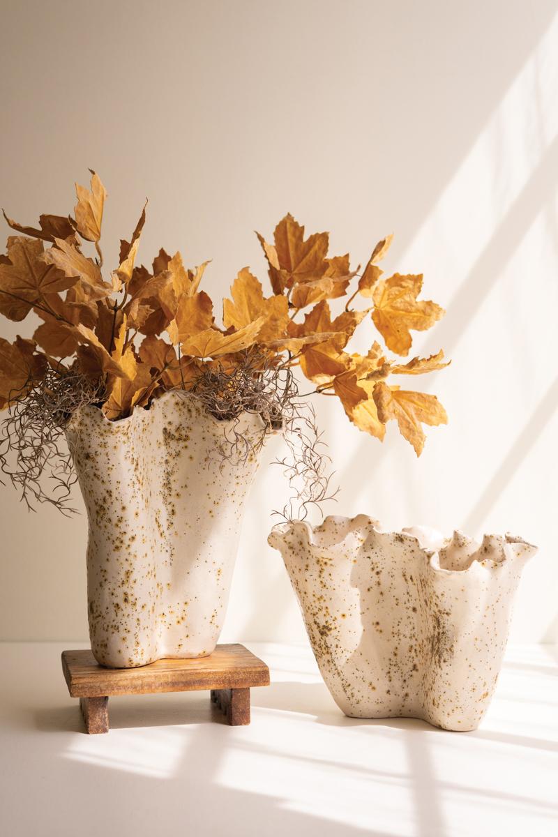 Ceramic Rustic Edge Speckle Vases - Set of 2