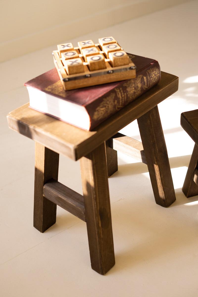 Dark Brown Rectangle Wood Stools - Set of 2