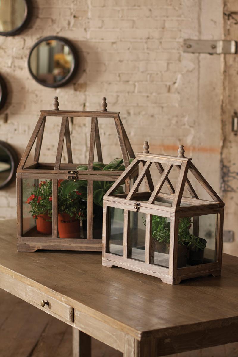 Wood and Glass Terrariums - Set of 2