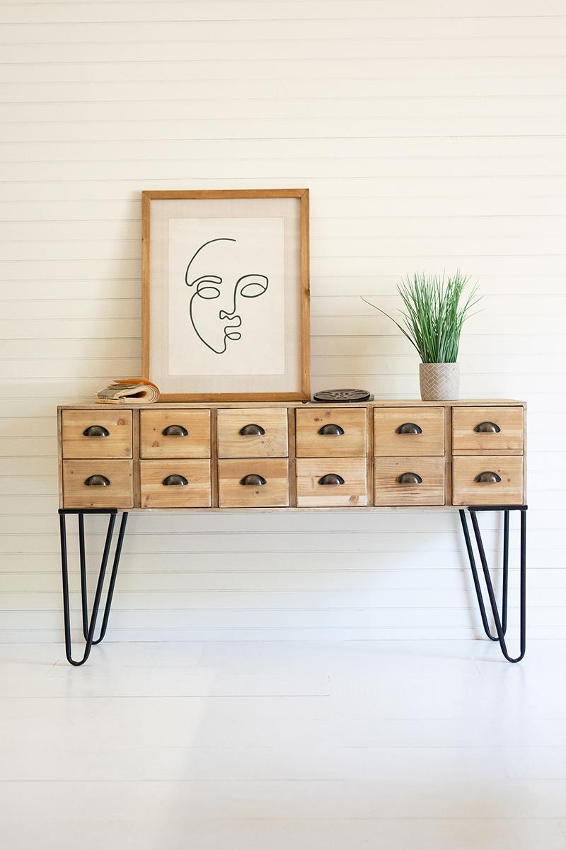 Twelve-Drawer Wood Console with Iron Legs
