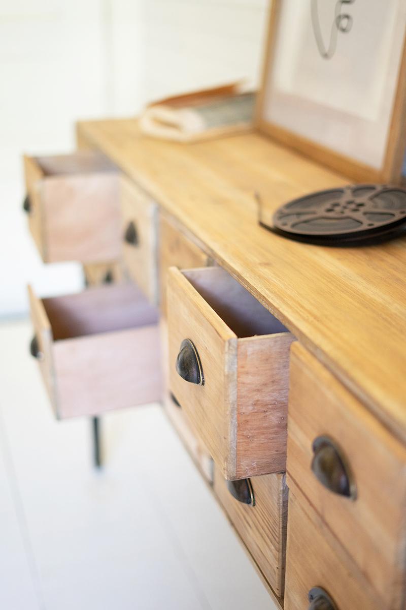 Twelve-Drawer Wood Console with Iron Legs
