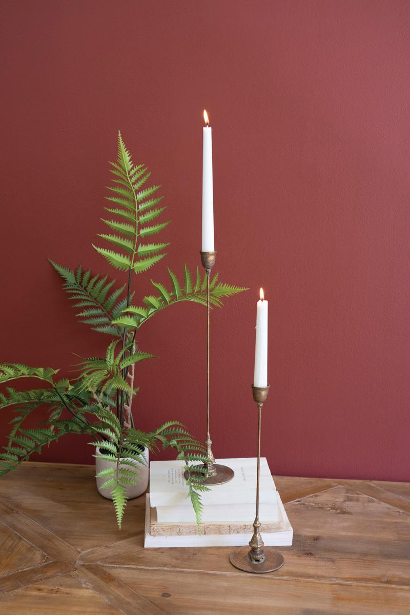 Tall Antique Brass Taper Holders - Set of 2