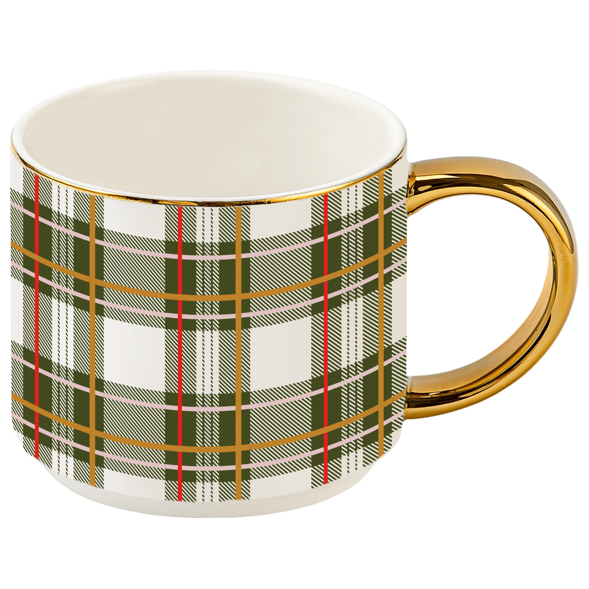 Green Plaid 14 oz Gold Handle Coffee Mug