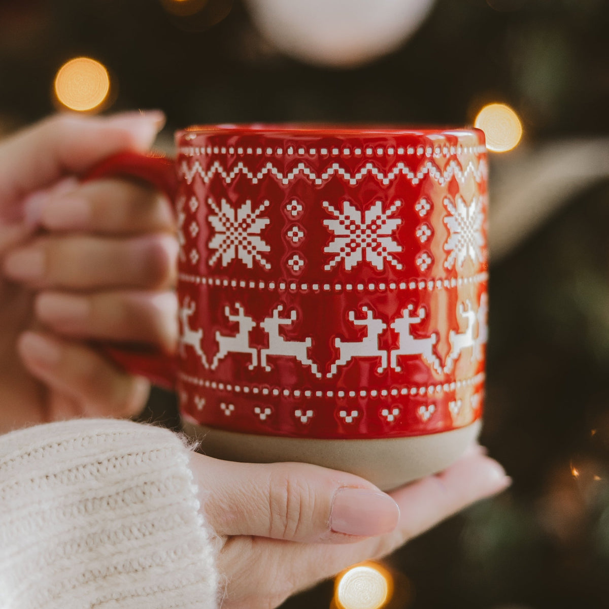 Red Fair Isle Sweater 14 oz Stoneware Coffee Mug