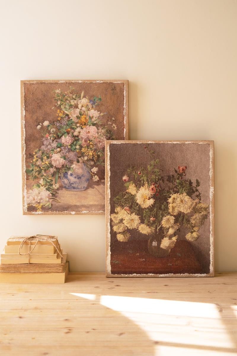 Floral Burlap Paintings - Set of 2