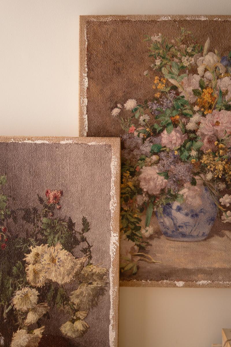 Floral Burlap Paintings - Set of 2