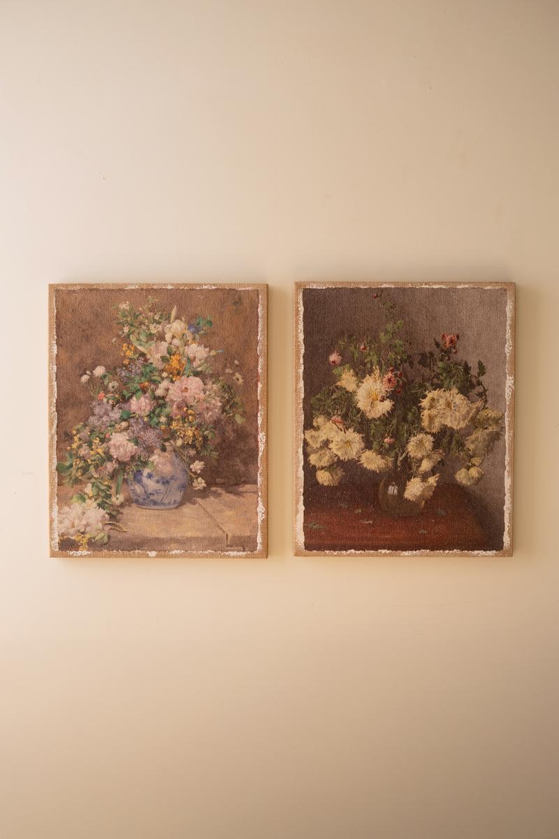 Floral Burlap Paintings - Set of 2