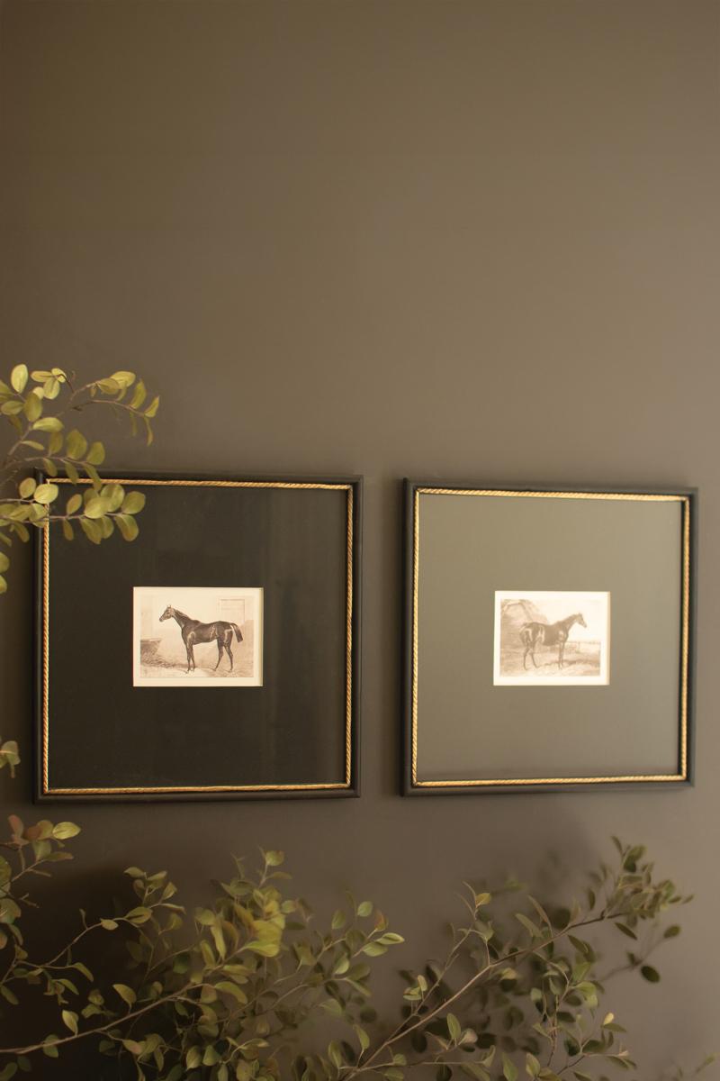 Black and White Horse Prints under Glass - Set of 2
