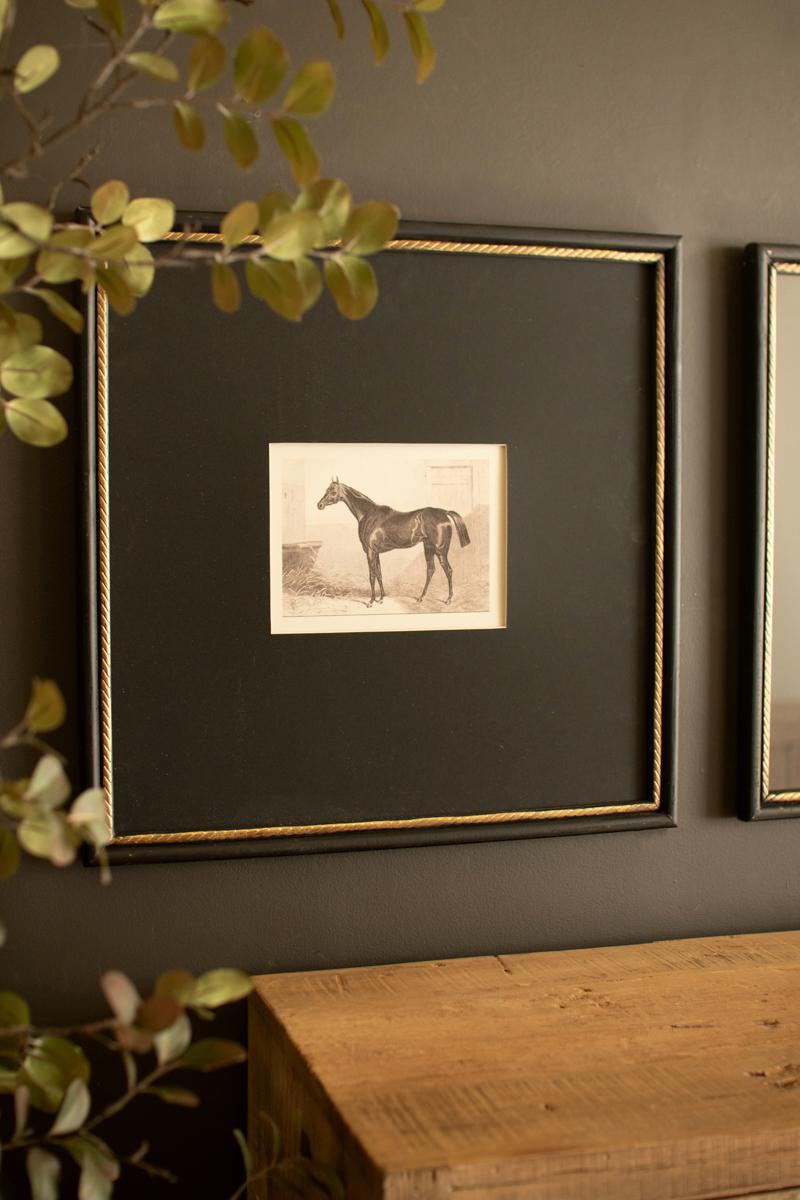Black and White Horse Prints under Glass - Set of 2