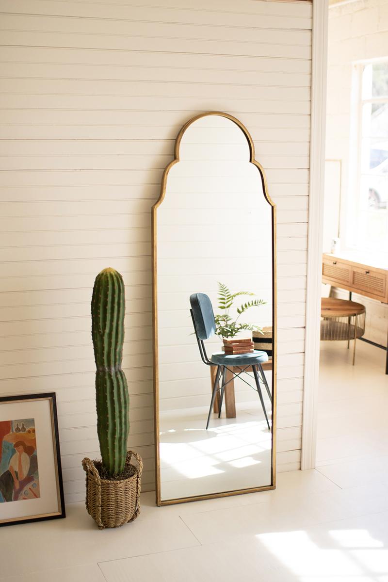 Large Arched Brass Frame Mirror
