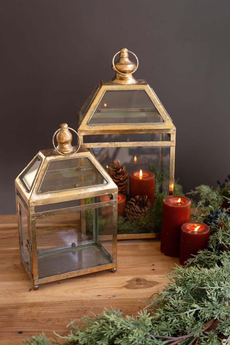Antique Gold Christmas Lanterns - Set of 2