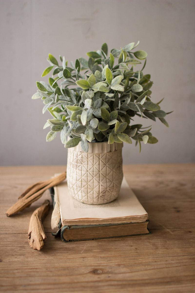 Artificial Sage in Rustic White Pot