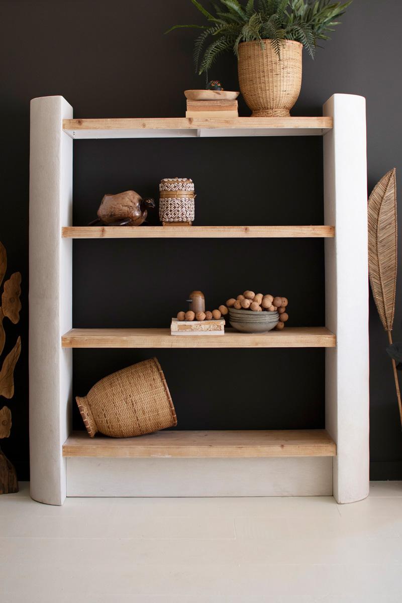 Textured Four-Shelf Wood Display Unit