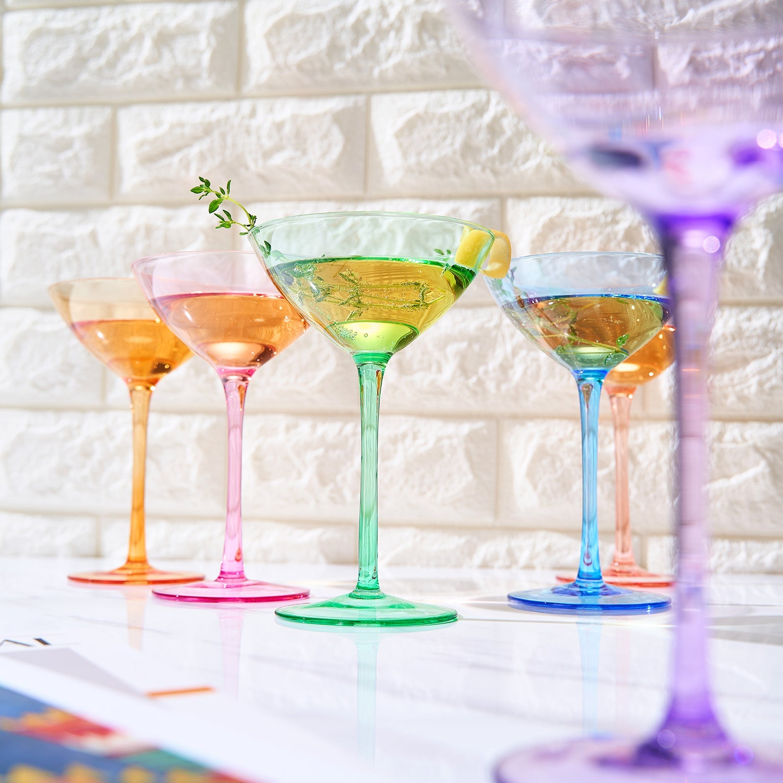 Colored Coupe Glasses Set Of 6 12 Oz Classic Cocktail Glassware For Champagne Martini Manhattan Cosm