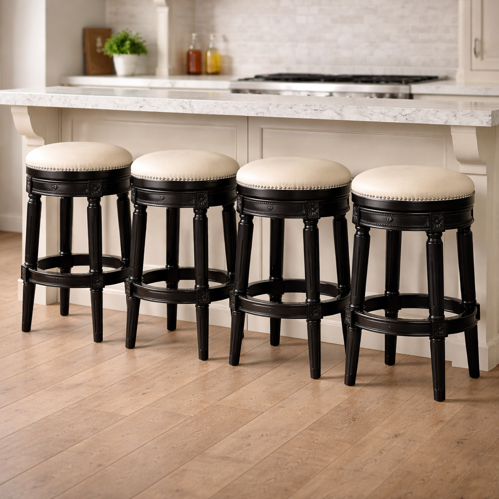 Backless Charlotte Swivel Barstool in Black and Ivory