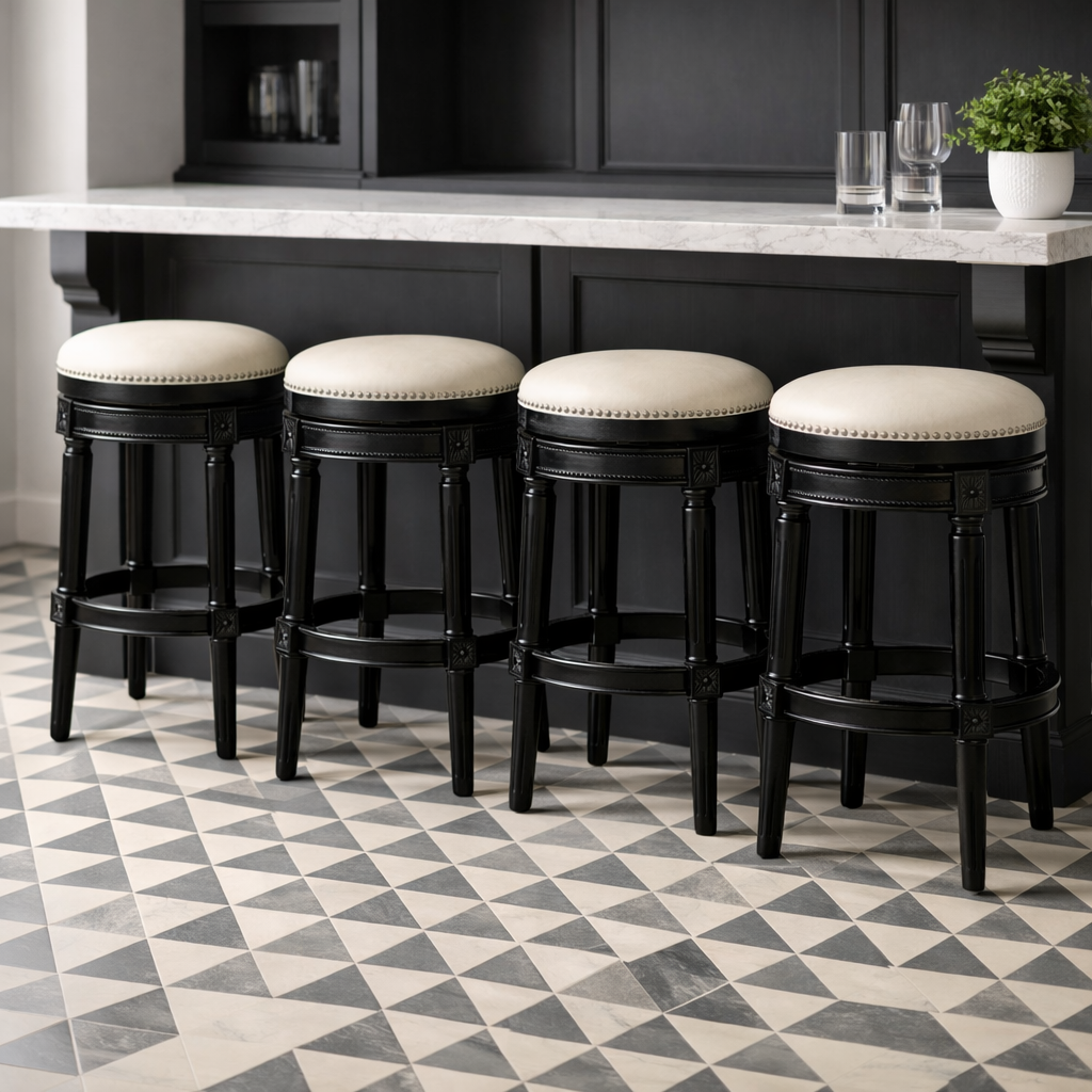 Backless Charlotte Swivel Barstool in Black and Ivory