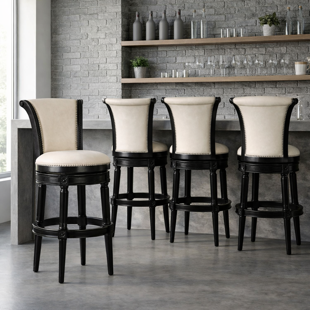 Charlotte Swivel Barstool in Black and Ivory