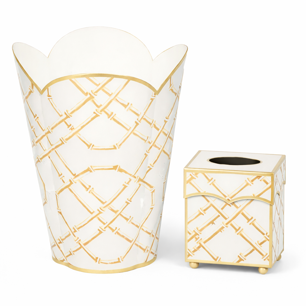 Tan Bamboo Wastepaper Basket & Tissue Set