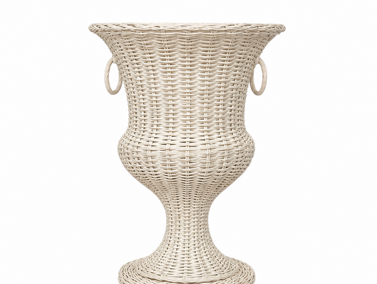 White Round Wicker Urn and Pedestal (2 Options)