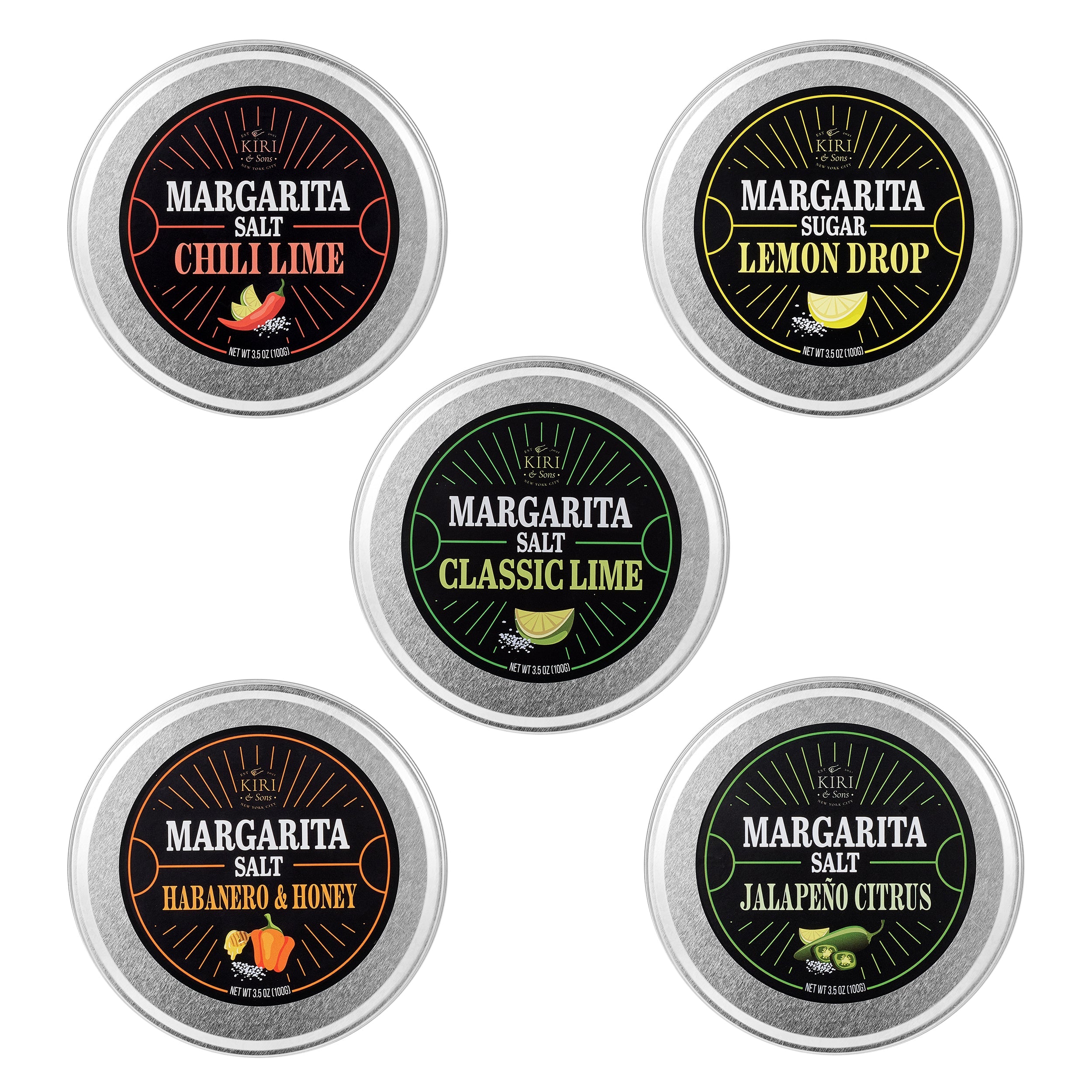 5 Pack Premium Margarita Cocktail Flavored Salt Rimmer Variety Set 3 5OZ Chili Lime Lemon Drop Sugar