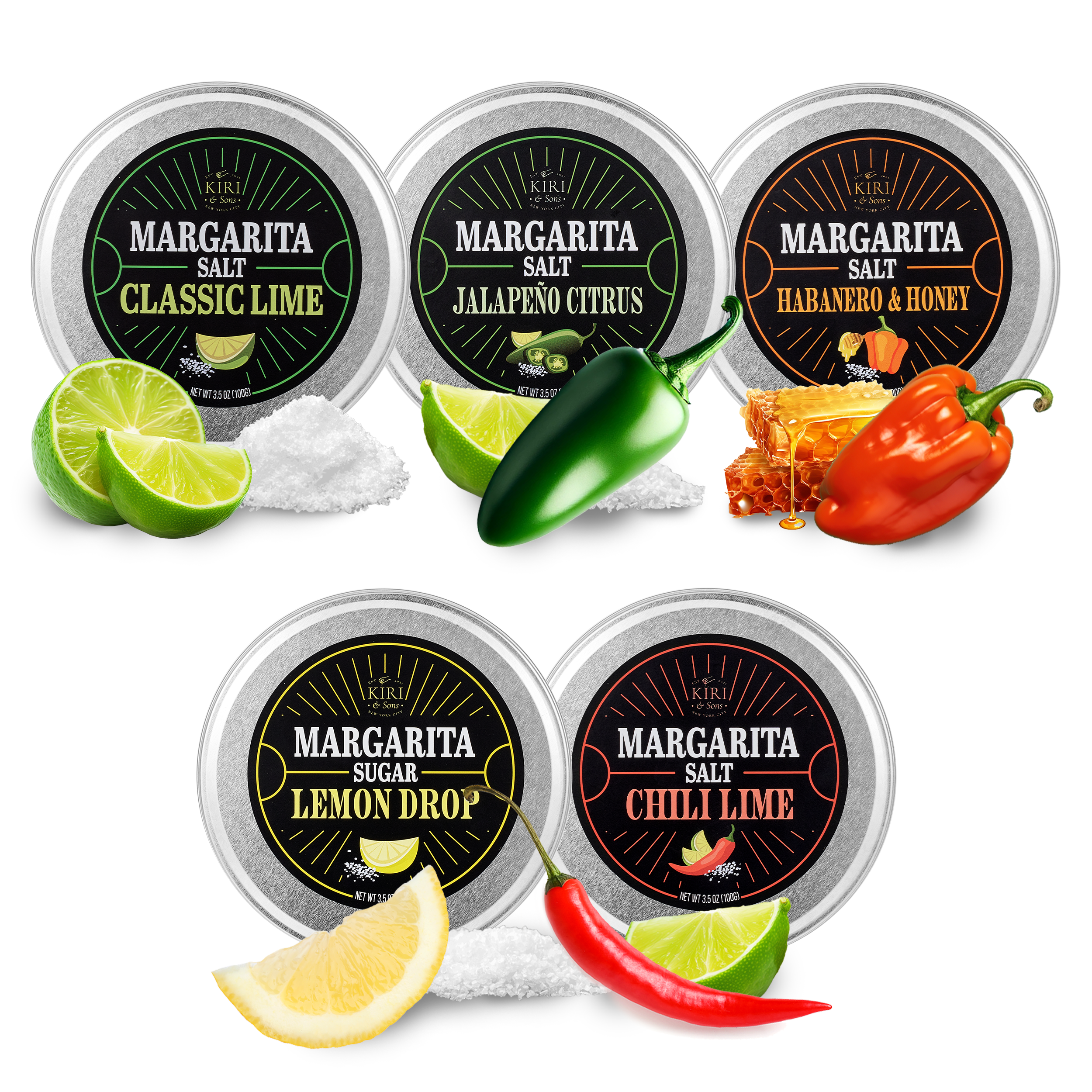 5 Pack Premium Margarita Cocktail Flavored Salt Rimmer Variety Set 3 5OZ Chili Lime Lemon Drop Sugar