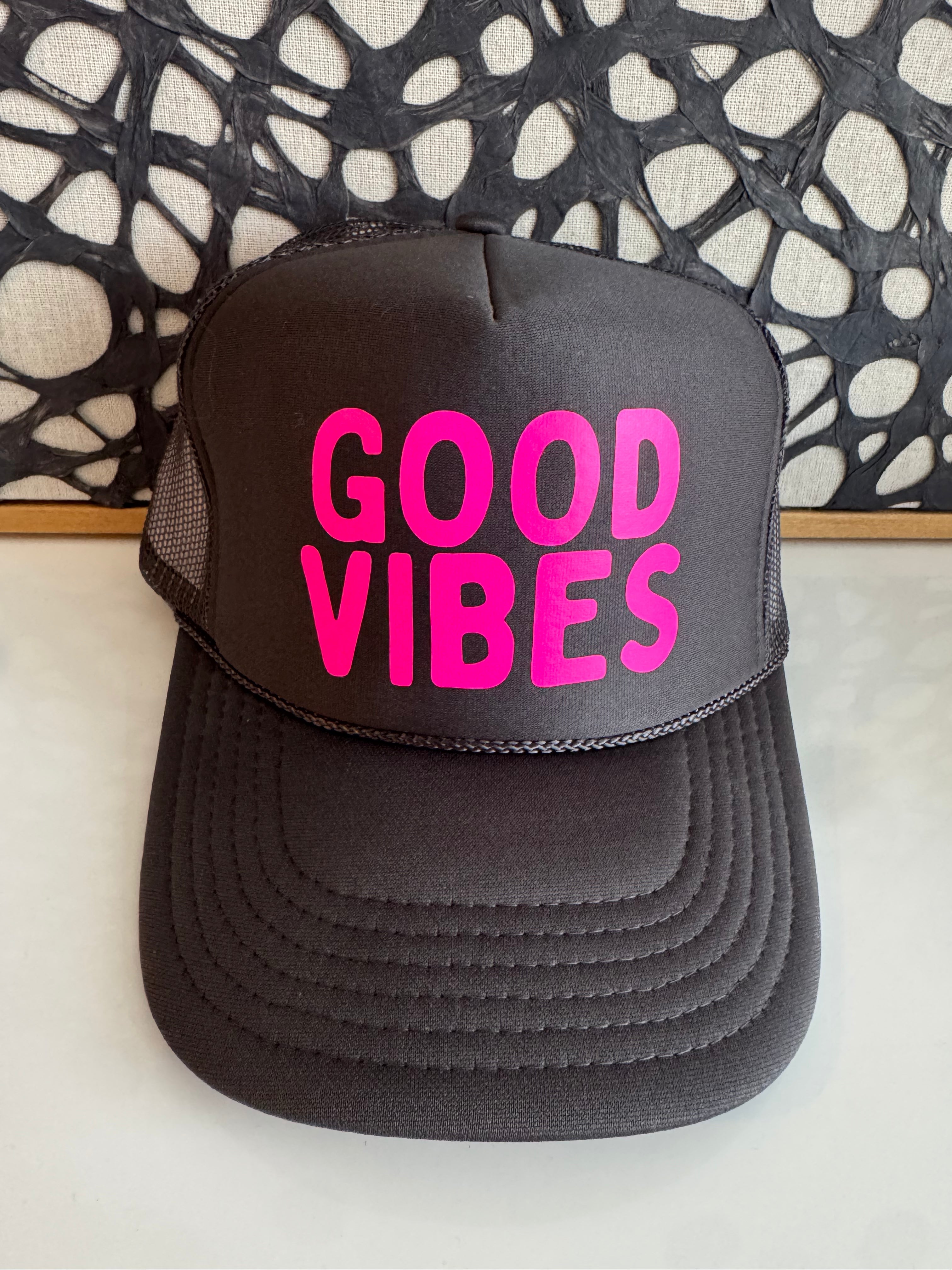 Midlifers GOOD VIBES charcoal trucker hat