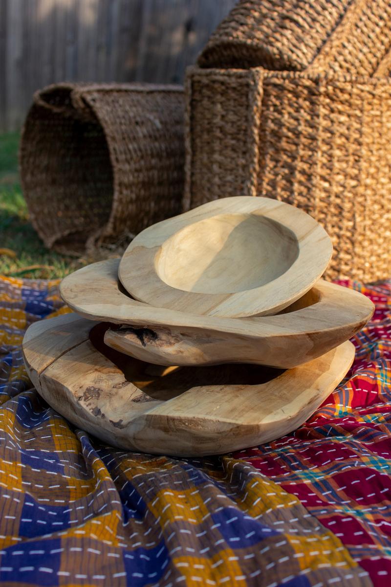 Rustic Teakwood Bowls - Set of 3