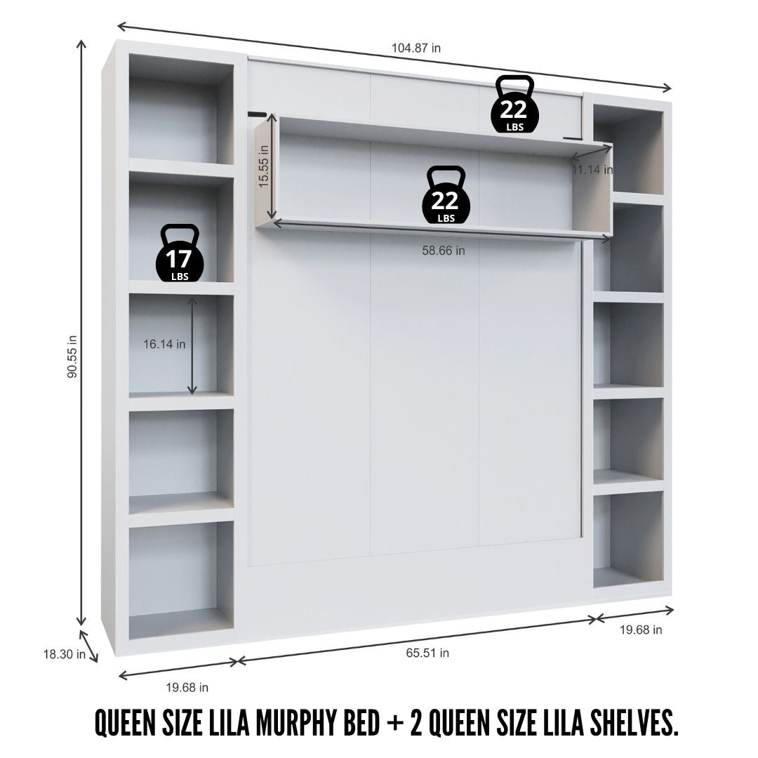 Easy-Lift Queen Murphy Wall Bed in Black with Two Bookshelves