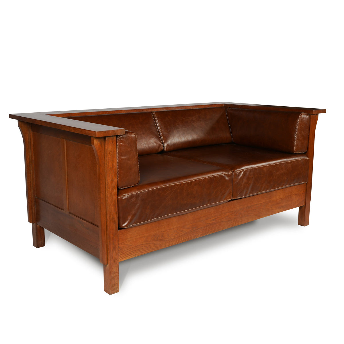 Craftsman Cubic Panel Side Love Seat - Chestnut Brown Leather