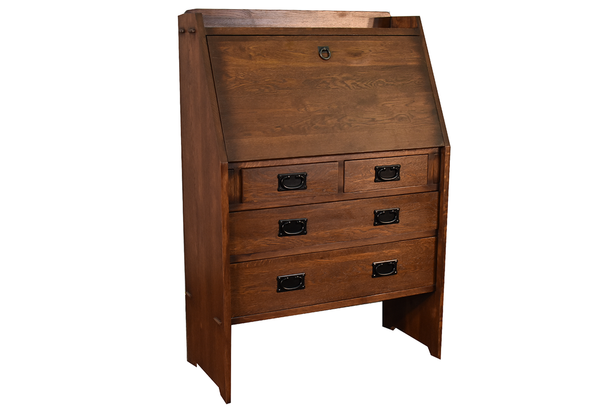 Arts and Crafts Mission Solid Oak Secretary Desk - Dark Brown