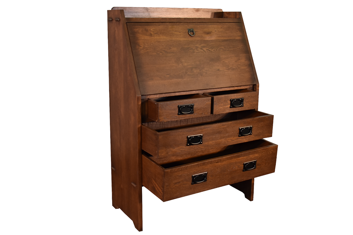 Arts and Crafts Mission Solid Oak Secretary Desk - Dark Brown